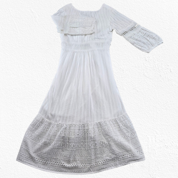 Anthropologie White Eyelet Button Front Puff Sleeve Boho Midi Dress Size 4 - Picture 15 of 15